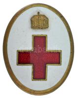 ~1910. "Koronás Vöröskereszt" aranyozott, zománcozott bronz jelvény, hátlapon "MORZSÁNYI J. BUDAPEST" gyártói jelzéssel (48x38mm) T:XF / Hungary ~1910. "Red Cross with Crown" gilt, enamelled badge, with "MORZSÁNYI J. BUDAPEST" makers mark on the badge (48x38mm) C:XF