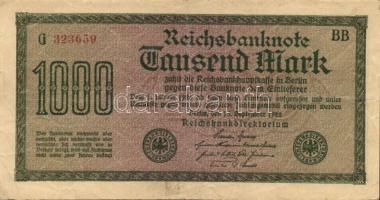 Német Birodalom / Weimari Köztársaság 1922. 1000M (4x) "Dornen" vízjellel, a "Reichsb...