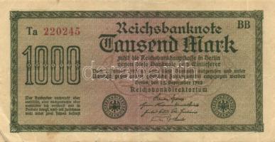 Német Birodalom / Weimari Köztársaság 1922. 1000M (4x) "Dornen" vízjellel, a "Reichsb...