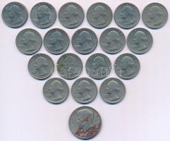 Amerikai Egyesült Államok 1967-1998. 1/4$ Cu-Ni (18x) + 1972. 1/2$ Cu-Ni "Kennedy" T:XF-VF USA 1967-1998. 1/4 Dollar Cu-Ni (18x) + 1972. 1/2 Dollar Cu-Ni "Kennedy" C:XF-VF