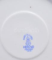 Herendi zöld rózsa mintás 2 darab csészealj, jelzett, egyiken repedéssel, d: 15,5 cm