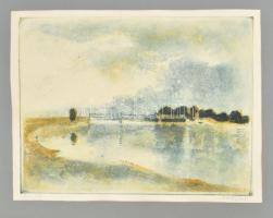 Elekfy Jenő (1895-1968): Duna-híd. Akvatinta, papír, jelzett, paszpartuban, 29×38 cm