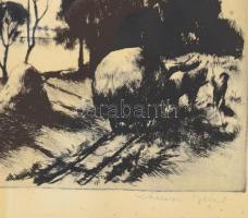 Kórusz József (1927-2010): Vízpart. Rézkarc, papír, jelzett, törésnyomokkal, kissé foltos. Üvegezett...