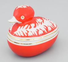 Hollóházi kacsa alakú bonbonier, jelzett, kis kopással, h: 12 cm