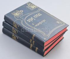 Eötvös Károly Munkái 3 kötete (V.,IX., X.): Magyar alakok. (2. kiadás); A nazarénusok. (3. kiadás); Nagyokról és kicsinyekről. Bp., 1904-1906, Révai,4+316 p.;4+310+2 p.; 4+311 p. Kiadói szecessziós aranyozott egészvászon-kötések, Gottermayer-kötések, festett lapélekkel, kissé kopott borítókkal, a második cím borítóján kis sérüléssel.