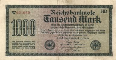 Német Birodalom / Weimari Köztársaság 1922. 1000M (2x) "Mäander" vízjellel, a "Reichsbanknote" illetve a "Mark" szavakban lemezhibákkal T:III