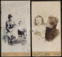 cca 1899-1901 Ember Gézáné szül. Rétyi Gazda Anna gyerekeivel, 2 db keményhátú fotó Zsunk P. nagyváradi műterméből, sérült, kopott, 20x11 cm