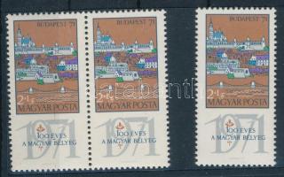 1970 Budapest'71 barna bélyegpár a fekete szín elcsúszásával + támpéldány