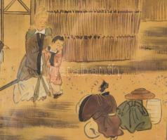 Japán művész: Jelenet. Fametszet, papír, jelzés nélkül. Üvegezett fakeretben. 22x35 cm