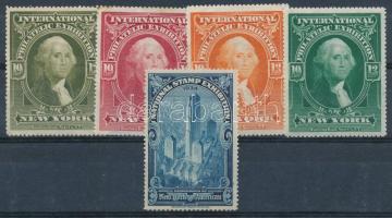 USA 1913-1934 4 + 1 db kiállítási reklámbélyeg (gumihibák / gum disturbances)