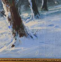 Olvashatatlan (Baráth?) jelzéssel: Téli erdő. Olaj, vászon. Dekoratív, sarkaiban kissé sérült fakere...