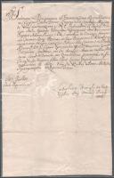 1764 gróf Migazzi Kristóf Antal (1714-1803) bécsi érsek, bíboros, váci püspök nevében kiállított, latin nyelvű okirat, Ladislaus Beniczky(?) aláírással, papírfelzetes viaszpecséttel