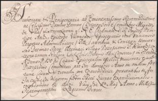 1764 gróf Migazzi Kristóf Antal (1714-1803) bécsi érsek, bíboros, váci püspök nevében kiállított, la...