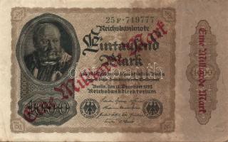 Német Birodalom / Weimari Köztársaság 1922. 1.000.000.000M (2x) cégnyomatok barna csíkkal, zöld szám...