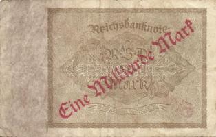 Német Birodalom / Weimari Köztársaság 1922. 1.000.000.000M (2x) cégnyomatok barna csíkkal, zöld szám...