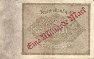 Német Birodalom / Weimari Köztársaság 1922. 1.000.000.000M (2x) cégnyomatok barna csíkkal, zöld szám...