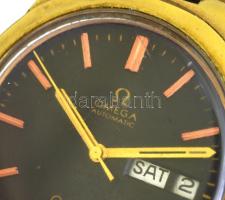 Omega Automatic Genéve karóra. Automata, dátum- és napkijelzéssel, fém szíjjal, működik, karcos üveg...