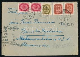 1946 (17. díjszabás) Szlovákiába küldött levél 5 db bélyeggel
