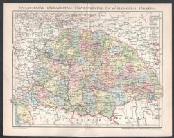 cca 1900 Magyarország közigazgatási, törvénykezési és közlekedési térképe, Pallas Nagy Lexikona, Bp., Posner, 24x30 cm