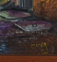 Czinege Zsolt (1964-): Hazafelé. Olaj, farost, jelzett. 50×70 cm. Dekoratív fakeretben, kereten apró...