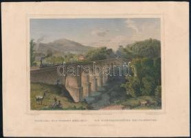 Ludwig Rohbock (1820-1883) - Franz Hablitschek (1824-1867): Vaspályai híd Pozsony mellett (Felvidék), színezett acélmetszet, jó állapotban, 12×17 cm