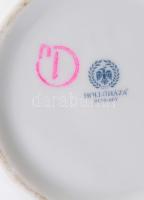 Hollóházi pikkelyezett mintás bonbonier, plasztikus rózsával, jelzett, hibátlan, m: 13 cm