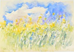 Somlai Vilma (1938-2007): Színes táj. Akvarell, papír, jelzett, a hátoldalán a művész pecsétjével, 35×50 cm