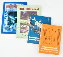 4 darabos vegyes könyvtétel horgászat témában: Keszeghorgászat, versenyhorgászat, szerk.: dr. Holly Iván. Bodó István - Nagy Miklós - Örley Dénes: Horgászeszközök, horgászmódszerek. Horgászismeretek kezdőknek és haladóknak. Oggolder Gergely: Bojlihorgászat. Borítókon kopással, folttal.