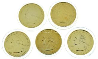 Amerikai Egyesült Államok 1999P 1/4$ "50 állam - Delaware" aranyozott + 2000P 1/4$ "5...