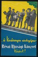 cca 1936 A Révai Kiadó ifjúsági könyveinek reklámlapja montázs előlappal, hátoldalon kiadványlistával, szép állapotban