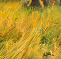 Antal László (1962-): Bőgés (Szarvas). Olaj, farost, jelzett. Dekoratív fakeretben. 48×62,5 cm