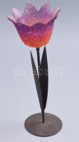Tulipán mécsestartó, fém, üveg, m: 27 cm