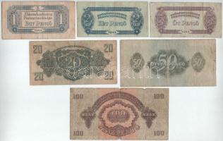 1944. 1P - 100P "A Vöröshadsereg Parancsnoksága" (6xklf) T:VG-G, szakadások, egyiken pici ...