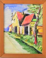 Gazsy Endre (1924?1982): Színes utca. Filc, papír, jelzett , keretben 37x27 cm Üveg