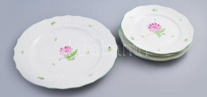 Herendi Tertia nagytányér, kis kopással, d: 28 cm és 4 db tányér d: 20,5 cm