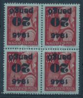 1945 Kisegítő 20P/30f négyestömb fordított felülnyomással. RR! / inverted overprint