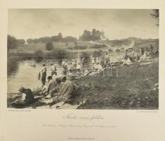 Az Érdekes Újság 2 db háborús képe: Fürdés orosz földön.; Dúló csaták után. Fénynyomat, papír, kissé...