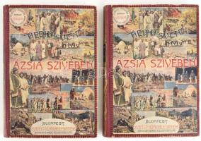 [Hedin, Sven (1865-1952)] Sven Hedin: Ázsia szívében I-II. kötet. Tízezer kilométernyi úttalan utazás. Fordította: Dr. Thirring Gusztáv. Magyar Földrajzi Társaság Könyvtára. Bp., [1906], Lampel R. (Wodianer F. és Fiai) Rt., 1 (címkép)+8+214+2 p.+16 t.; 4+270+2 p. +16 t. Gazdag egészoldalas és szövegközti fekete-fehér fotókkal illusztrálva. Kiadói illusztrált félvászon-kötés, kissé kopott borítókkal, a nagyméretű térképmelléklet hiányzik, az I. kötet hátsó tábláján kis sérüléssel.