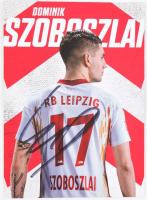 Szoboszlai Dominik labdarúgó autográf aláírása őt ábrázoló kártyán