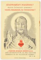 cca 1941-1944 "Légiveszélyt jeleznek? Biztos óvóhelyet keresel? Vigyél magaddal az óvóhelyre? ... Megszólal a sziréna. Mindenhol Isten kezében vagy!" II. világháborús egyházi prospektus, foltos, 2 sztl. lev., 12x8 cm