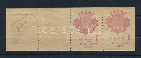 1916 Városi illetékbélyeg 5K fordított állású négyescsík gépszínáttnyomattal