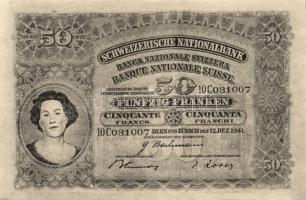 Svájc 1941. 50Fr csak előlapi fekete-fehér facsimile T:I