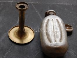 Múlt század eleji katonai kulacs, mellé egy darab sárgaréz gyertyatartó 14cm-es magassággal