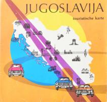 1981 Jugoszlávia turisztikai térképe, hátoldalán színes képekkel, német nyelvű ismertető szöveggel, ...