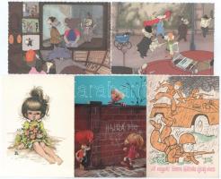 21 db MODERN motívum képeslap: poén, humor, rajzfilm; vegyes minőségben