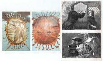 16 db MODERN motívum képeslap: Mozgó-Világ, művészeti lapok, vágatlan dupla méret; közte 1 sérült