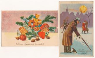 10 db RÉGI motívum képeslap: karácsonyi és újévi üdvözlőlapok / 10 pre-1945 motive postcards: Christ...