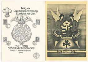 PAX-TING 50 ÉVES 1939-1989 - Kerületi jublieumi nagytábor Kastil-Mennersberg 1989. Magyar Cserkészbarátok Egyesülete, nemzetközi leánycserkész világtalálkozó / The first Girl Guide and Girl Scout World Camp 50th anniversary - 2 db MODERN képeslap