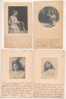 4 db régi (1905 előtti) művészi képeslap dombornyomott kerettel: hölgyek / 4 pre-1905 art postcards with embossed frames: ladies