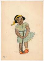 1936 Kézzel rajzolt afroamerikai kislány / Hand-drawn African American girl s: Katona (fa)